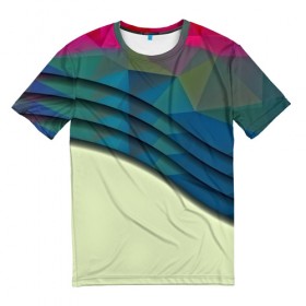 Мужская футболка 3D с принтом Абстрактные линии в Белгороде, 100% полиэфир | прямой крой, круглый вырез горловины, длина до линии бедер | абстракция | бумага | геометрия | грани | изгиб | линии | оптические | полигоны | полосы | постель | розовый | сочетания | текстура | треугольники