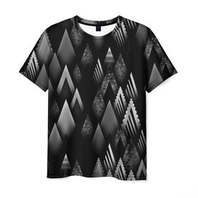 Мужская футболка 3D с принтом Ёлочки в Белгороде, 100% полиэфир | прямой крой, круглый вырез горловины, длина до линии бедер | геометрия | серый | треугольник | черный