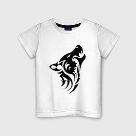 Детская футболка хлопок с принтом Серый волк в Белгороде, 100% хлопок | круглый вырез горловины, полуприлегающий силуэт, длина до линии бедер | 