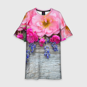 Детское платье 3D с принтом Весенний аромат в Белгороде, 100% полиэстер | прямой силуэт, чуть расширенный к низу. Круглая горловина, на рукавах — воланы | желтый | красный | любовь | новинки | подарок | розы | сердце | текстура | тюльпаны | цветы