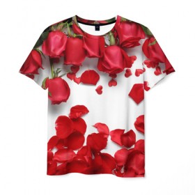 Мужская футболка 3D с принтом Сильные чуства в Белгороде, 100% полиэфир | прямой крой, круглый вырез горловины, длина до линии бедер | желтый | красный | любовь | новинки | подарок | розы | сердце | текстура | тюльпаны | цветы