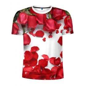Мужская футболка 3D спортивная с принтом Сильные чуства в Белгороде, 100% полиэстер с улучшенными характеристиками | приталенный силуэт, круглая горловина, широкие плечи, сужается к линии бедра | желтый | красный | любовь | новинки | подарок | розы | сердце | текстура | тюльпаны | цветы