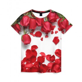 Женская футболка 3D с принтом Сильные чуства в Белгороде, 100% полиэфир ( синтетическое хлопкоподобное полотно) | прямой крой, круглый вырез горловины, длина до линии бедер | желтый | красный | любовь | новинки | подарок | розы | сердце | текстура | тюльпаны | цветы