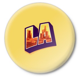 Значок с принтом Лос-Анджелес в Белгороде,  металл | круглая форма, металлическая застежка в виде булавки | Тематика изображения на принте: california | los angeles | usa | америка | калифорния | лос анджелес | сша