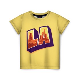 Детская футболка 3D с принтом Лос-Анджелес в Белгороде, 100% гипоаллергенный полиэфир | прямой крой, круглый вырез горловины, длина до линии бедер, чуть спущенное плечо, ткань немного тянется | Тематика изображения на принте: california | los angeles | usa | америка | калифорния | лос анджелес | сша