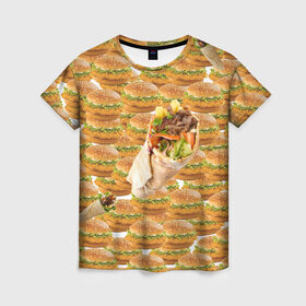 Женская футболка 3D с принтом Best food ever в Белгороде, 100% полиэфир ( синтетическое хлопкоподобное полотно) | прямой крой, круглый вырез горловины, длина до линии бедер | burger | fast food | бургер | донер | фастфуд | шава | шаурма