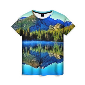 Женская футболка 3D с принтом Switzerland в Белгороде, 100% полиэфир ( синтетическое хлопкоподобное полотно) | прямой крой, круглый вырез горловины, длина до линии бедер | kander valley | switzerland | вечер | вода | горы | деревья | зима | лес | огни | озеро | парк | подсветка | снег | швейцария