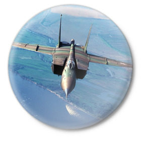 Значок с принтом МиГ-31 в Белгороде,  металл | круглая форма, металлическая застежка в виде булавки | Тематика изображения на принте: самолет