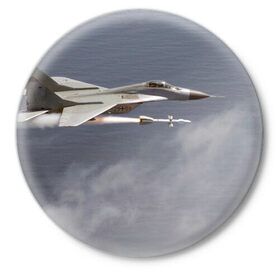 Значок с принтом Атака МиГ-29 в Белгороде,  металл | круглая форма, металлическая застежка в виде булавки | самолет
