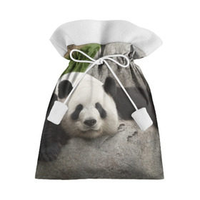 Подарочный 3D мешок с принтом Панда на камушке в Белгороде, 100% полиэстер | Размер: 29*39 см | бамбук | животное | медведь