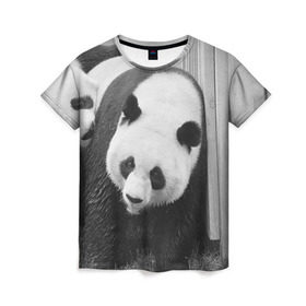 Женская футболка 3D с принтом Панды чб фото в Белгороде, 100% полиэфир ( синтетическое хлопкоподобное полотно) | прямой крой, круглый вырез горловины, длина до линии бедер | бамбук | животное | медведь