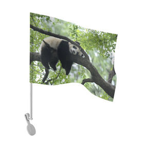 Флаг для автомобиля с принтом Панда спит на ветке в Белгороде, 100% полиэстер | Размер: 30*21 см | бамбук | животное | медведь