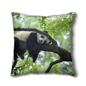 Подушка 3D с принтом Панда спит на ветке в Белгороде, наволочка – 100% полиэстер, наполнитель – холлофайбер (легкий наполнитель, не вызывает аллергию). | состоит из подушки и наволочки. Наволочка на молнии, легко снимается для стирки | бамбук | животное | медведь