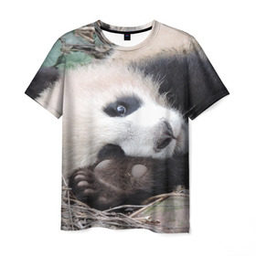 Мужская футболка 3D с принтом Лапка панда в Белгороде, 100% полиэфир | прямой крой, круглый вырез горловины, длина до линии бедер | Тематика изображения на принте: бамбук | животное | медведь