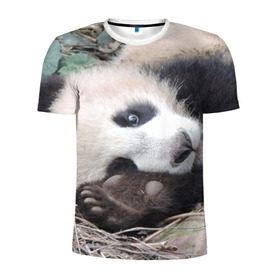 Мужская футболка 3D спортивная с принтом Лапка панда в Белгороде, 100% полиэстер с улучшенными характеристиками | приталенный силуэт, круглая горловина, широкие плечи, сужается к линии бедра | бамбук | животное | медведь