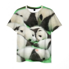 Мужская футболка 3D с принтом Новорожденные панды в Белгороде, 100% полиэфир | прямой крой, круглый вырез горловины, длина до линии бедер | бамбук | животное | медведь
