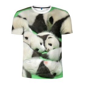 Мужская футболка 3D спортивная с принтом Новорожденные панды в Белгороде, 100% полиэстер с улучшенными характеристиками | приталенный силуэт, круглая горловина, широкие плечи, сужается к линии бедра | бамбук | животное | медведь