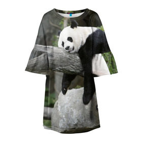 Детское платье 3D с принтом Большая уставшая панда в Белгороде, 100% полиэстер | прямой силуэт, чуть расширенный к низу. Круглая горловина, на рукавах — воланы | бамбук | животное | медведь
