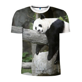 Мужская футболка 3D спортивная с принтом Большая уставшая панда в Белгороде, 100% полиэстер с улучшенными характеристиками | приталенный силуэт, круглая горловина, широкие плечи, сужается к линии бедра | бамбук | животное | медведь