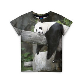 Детская футболка 3D с принтом Большая уставшая панда в Белгороде, 100% гипоаллергенный полиэфир | прямой крой, круглый вырез горловины, длина до линии бедер, чуть спущенное плечо, ткань немного тянется | Тематика изображения на принте: бамбук | животное | медведь
