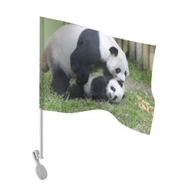 Флаг для автомобиля с принтом Мамочка и сыночек панды в Белгороде, 100% полиэстер | Размер: 30*21 см | бамбук | животное | медведь