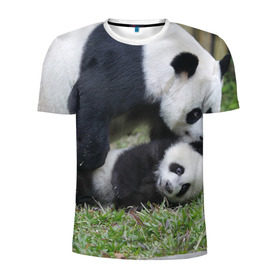 Мужская футболка 3D спортивная с принтом Мамочка и сыночек панды в Белгороде, 100% полиэстер с улучшенными характеристиками | приталенный силуэт, круглая горловина, широкие плечи, сужается к линии бедра | бамбук | животное | медведь