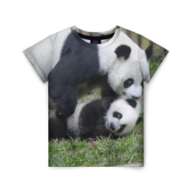 Детская футболка 3D с принтом Мамочка и сыночек панды в Белгороде, 100% гипоаллергенный полиэфир | прямой крой, круглый вырез горловины, длина до линии бедер, чуть спущенное плечо, ткань немного тянется | бамбук | животное | медведь