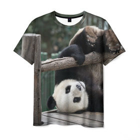 Мужская футболка 3D с принтом Паркур панда в Белгороде, 100% полиэфир | прямой крой, круглый вырез горловины, длина до линии бедер | Тематика изображения на принте: бамбук | животное | медведь