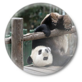 Значок с принтом Паркур панда в Белгороде,  металл | круглая форма, металлическая застежка в виде булавки | Тематика изображения на принте: бамбук | животное | медведь