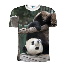 Мужская футболка 3D спортивная с принтом Паркур панда в Белгороде, 100% полиэстер с улучшенными характеристиками | приталенный силуэт, круглая горловина, широкие плечи, сужается к линии бедра | Тематика изображения на принте: бамбук | животное | медведь