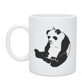 Кружка с принтом Задумчивый панда в Белгороде, керамика | объем — 330 мл, диаметр — 80 мм. Принт наносится на бока кружки, можно сделать два разных изображения | Тематика изображения на принте: бамбук | животное | медведь