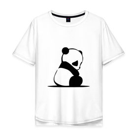 Мужская футболка хлопок Oversize с принтом Грустный панда в Белгороде, 100% хлопок | свободный крой, круглый ворот, “спинка” длиннее передней части | Тематика изображения на принте: бамбук | животное | медведь