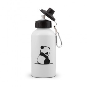 Бутылка спортивная с принтом Грустный панда в Белгороде, металл | емкость — 500 мл, в комплекте две пластиковые крышки и карабин для крепления | Тематика изображения на принте: бамбук | животное | медведь