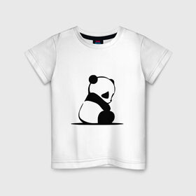 Детская футболка хлопок с принтом Грустный панда в Белгороде, 100% хлопок | круглый вырез горловины, полуприлегающий силуэт, длина до линии бедер | Тематика изображения на принте: бамбук | животное | медведь