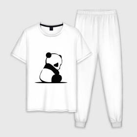 Мужская пижама хлопок с принтом Грустный панда в Белгороде, 100% хлопок | брюки и футболка прямого кроя, без карманов, на брюках мягкая резинка на поясе и по низу штанин
 | Тематика изображения на принте: бамбук | животное | медведь