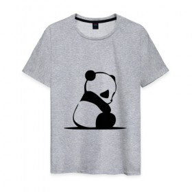 Мужская футболка хлопок с принтом Грустный панда в Белгороде, 100% хлопок | прямой крой, круглый вырез горловины, длина до линии бедер, слегка спущенное плечо. | Тематика изображения на принте: бамбук | животное | медведь