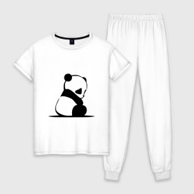 Женская пижама хлопок с принтом Грустный панда в Белгороде, 100% хлопок | брюки и футболка прямого кроя, без карманов, на брюках мягкая резинка на поясе и по низу штанин | бамбук | животное | медведь