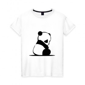 Женская футболка хлопок с принтом Грустный панда в Белгороде, 100% хлопок | прямой крой, круглый вырез горловины, длина до линии бедер, слегка спущенное плечо | Тематика изображения на принте: бамбук | животное | медведь