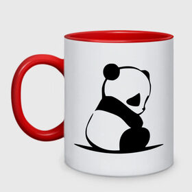 Кружка двухцветная с принтом Грустный панда в Белгороде, керамика | объем — 330 мл, диаметр — 80 мм. Цветная ручка и кайма сверху, в некоторых цветах — вся внутренняя часть | Тематика изображения на принте: бамбук | животное | медведь