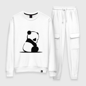 Женский костюм хлопок с принтом Грустный панда в Белгороде, 100% хлопок | на свитшоте круглая горловина, мягкая резинка по низу. Брюки заужены к низу, на них два вида карманов: два 
