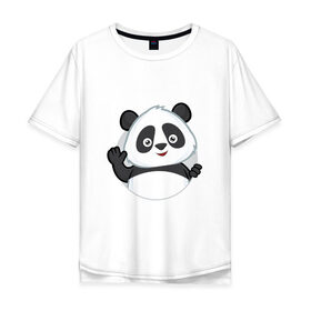 Мужская футболка хлопок Oversize с принтом Привет, я панда в Белгороде, 100% хлопок | свободный крой, круглый ворот, “спинка” длиннее передней части | Тематика изображения на принте: бамбук | животное | медведь