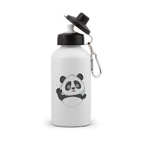 Бутылка спортивная с принтом Привет, я панда в Белгороде, металл | емкость — 500 мл, в комплекте две пластиковые крышки и карабин для крепления | Тематика изображения на принте: бамбук | животное | медведь