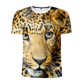 Мужская футболка 3D спортивная с принтом Леопард в Белгороде, 100% полиэстер с улучшенными характеристиками | приталенный силуэт, круглая горловина, широкие плечи, сужается к линии бедра | властелин | глаз | грация | животные | зверь | кот | кошачий | кошки | крупный | леопард | лес | млекопитающее | природа | пятна | рыжий | усатый | усы | фауна | флора | хищник | хозяин | царь джунгли