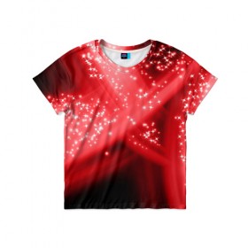 Детская футболка 3D с принтом Звёздный шлейф в Белгороде, 100% гипоаллергенный полиэфир | прямой крой, круглый вырез горловины, длина до линии бедер, чуть спущенное плечо, ткань немного тянется | абстракция | блеск | гламур | звёздочка | звёзды | красный | огни