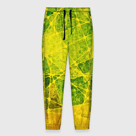 Мужские брюки 3D с принтом Particles в Белгороде, 100% полиэстер | манжеты по низу, эластичный пояс регулируется шнурком, по бокам два кармана без застежек, внутренняя часть кармана из мелкой сетки | желтый | зеленый | потертый | треугольники | яркий