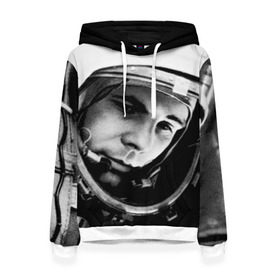 Женская толстовка 3D с принтом Юрий Гагарин в Белгороде, 100% полиэстер  | двухслойный капюшон со шнурком для регулировки, мягкие манжеты на рукавах и по низу толстовки, спереди карман-кенгуру с мягким внутренним слоем. | первый космонавт