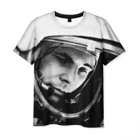Мужская футболка 3D с принтом Юрий Гагарин в Белгороде, 100% полиэфир | прямой крой, круглый вырез горловины, длина до линии бедер | первый космонавт