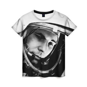 Женская футболка 3D с принтом Юрий Гагарин в Белгороде, 100% полиэфир ( синтетическое хлопкоподобное полотно) | прямой крой, круглый вырез горловины, длина до линии бедер | первый космонавт