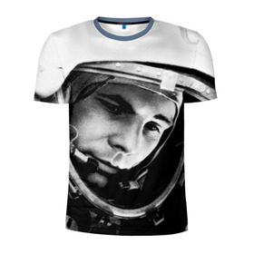 Мужская футболка 3D спортивная с принтом Юрий Гагарин в Белгороде, 100% полиэстер с улучшенными характеристиками | приталенный силуэт, круглая горловина, широкие плечи, сужается к линии бедра | Тематика изображения на принте: первый космонавт