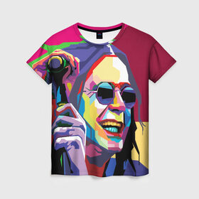 Женская футболка 3D с принтом Оззи Осборн в Белгороде, 100% полиэфир ( синтетическое хлопкоподобное полотно) | прямой крой, круглый вырез горловины, длина до линии бедер | ozzy osbourne | rock | металл | оззи | осборн | рок